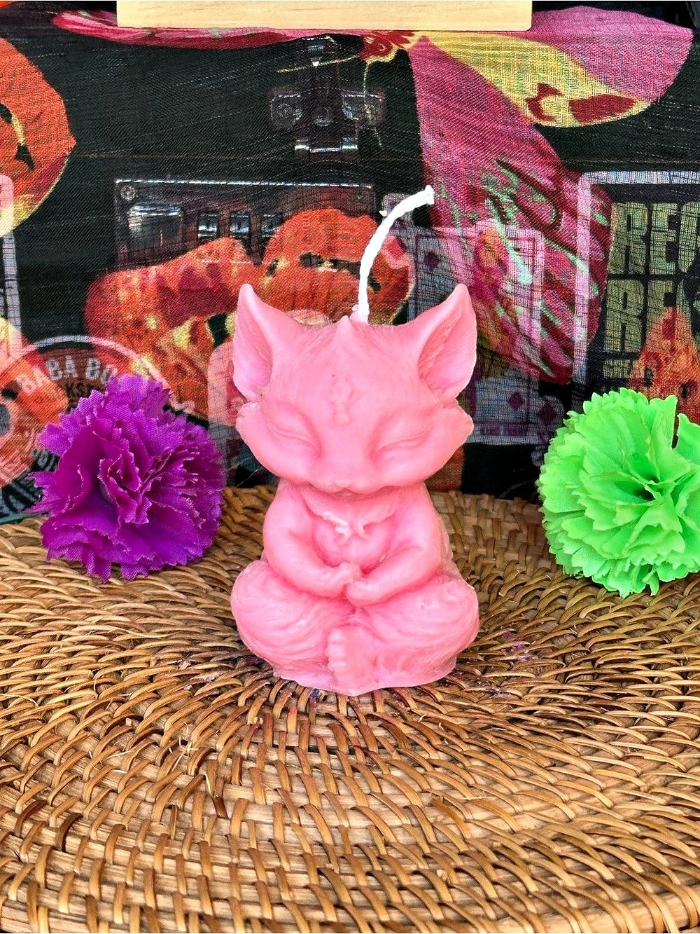 Pink Meditating Fox Candle